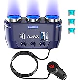 YANTU Cigarette Lighter Adapter with QC3.0&PD 40W& 3-Socket, Cigarette Lighter Splitter Car Charger Adapter 12V Dual USB C Po