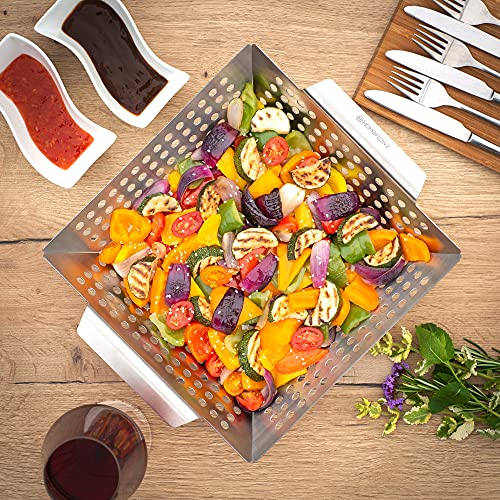 Homeflowz Heavy Duty Grill Basket Large Vegetable Grill Basket for