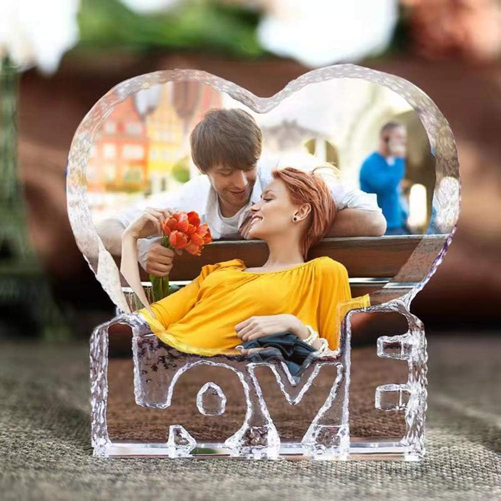 Romantic Heart Shaped Crystal Gifts Photo Text 3D Custom Gifts Home Decor Customized Night Lights Birthday Wedding Gift Commemoration Mother's Day Valentine's Day Christmas (Color,14CM(5.5in)*14CM(5.5in))