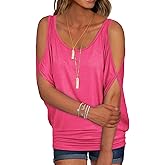 RANPHEE Womens Summer Cold Shoulder Tops Casual Scoop Neck Loose Fit T Shirt
