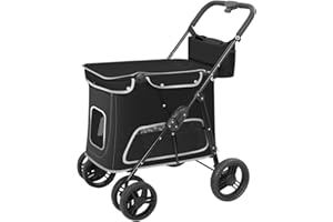NAHOFI Dog Stroller for Medium Dogs, Pet Wagon Stroller with Dual Entry&Tops, Detachable Storage Bag One-Click Folding 4 Wheel Pet Cart Stroller for Small&Medium Dogs Cats Walk Travel- Black