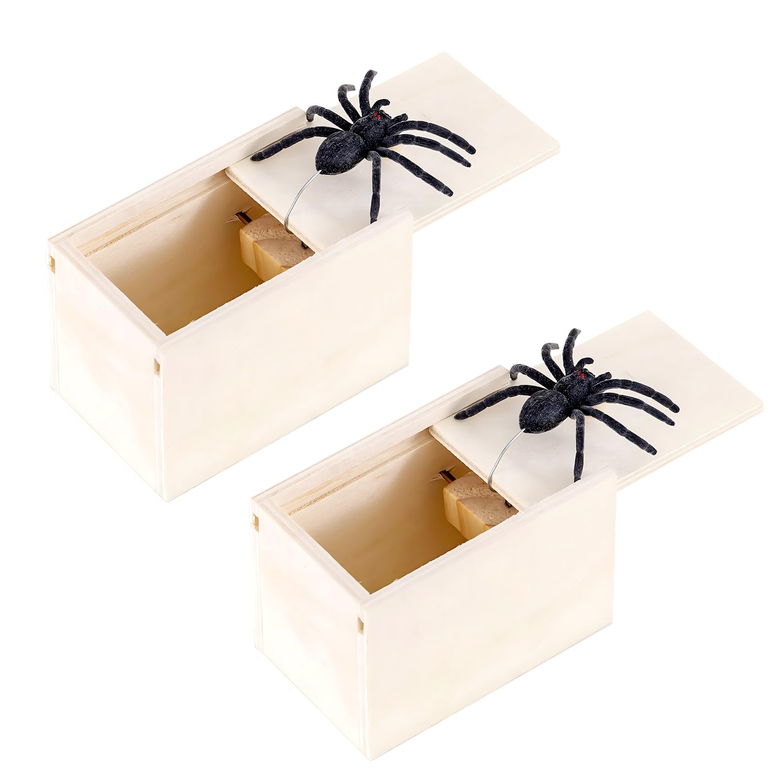 2PCS Spider in a Box Prank, Fake Spider Prank Box for Halloween and Parties, Wooden Scare Prank Toy for Teens and Adults, Hilarious Gag Gift for Prank Enthusiasts