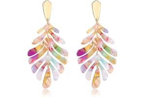 ARATLENCH Acrylic Pendant necklace Earrings – Long Statement Leaf Charm Necklace Tortoise Resin Palm Leaf Earrings Fashion Necklaces Earrings for Women