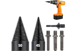 RUIITEN 6PCS Firewood Log Splitter Drill Bit Set, Heavy-Duty Detachable Log Splitting Drill Bit for Effortless Wood Log Splitting (Round Square Hexagon Handle+45mm+50mm)