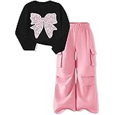 Girls Clothes 2 Piece Cute Butterfly Sweatshirt & Flared Pants/Cargo Pants Winter Outfits for Teen Girls 7-14Y
