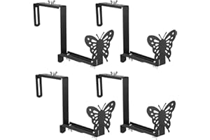 VIVIKEN Planter Box Bracket, Adjustable Hang Window Box Holder with Butterfly, Hanging Flower Pot Stand Brackets for Outdoor Patio Garden Fence Pergola Balcony Supporting Heavy Planters-4Pack