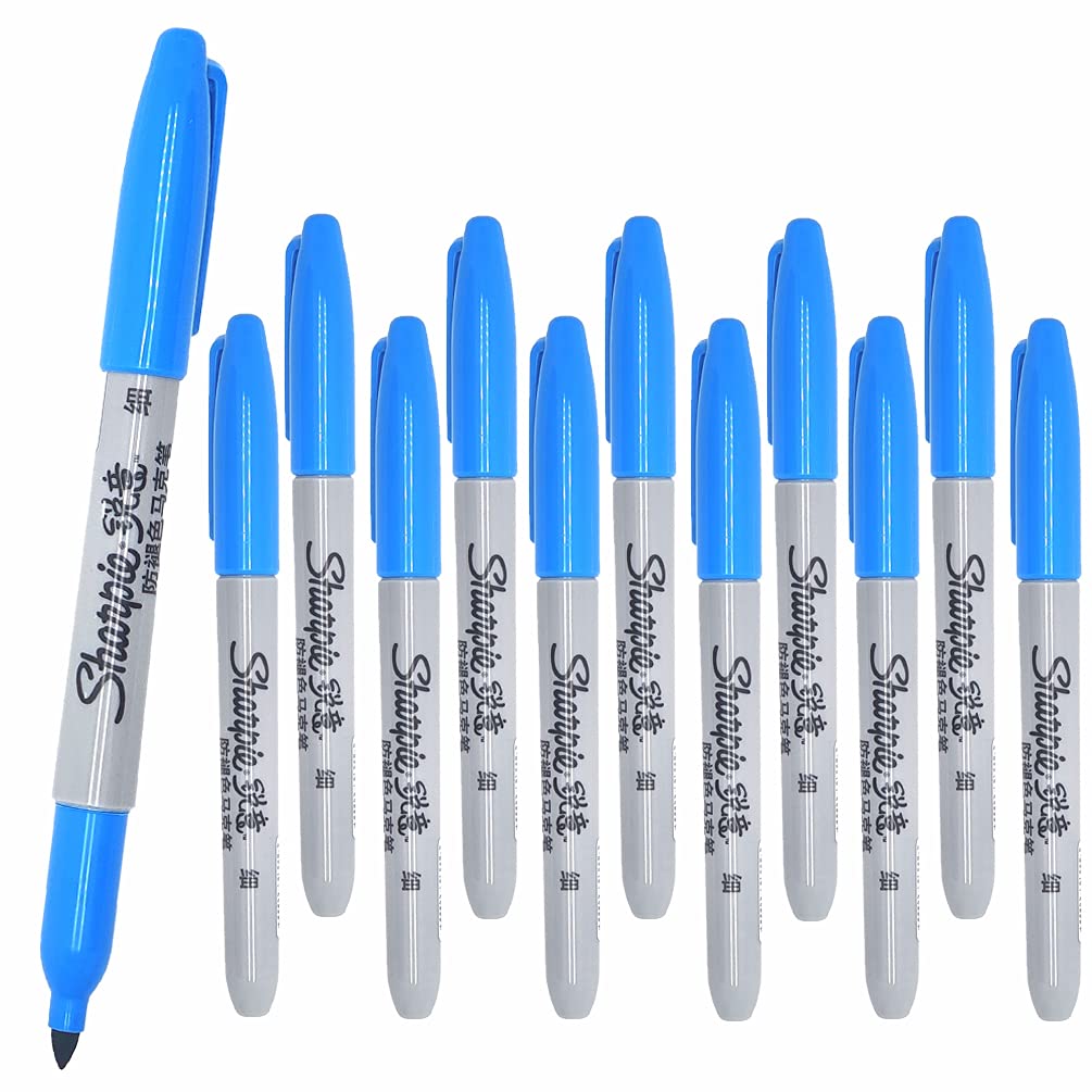 12 x Sharpie Permanent Marker Pens | Fine Point | for Metal, Paper and Plastic | Light Blue [ASIA IMPORT]