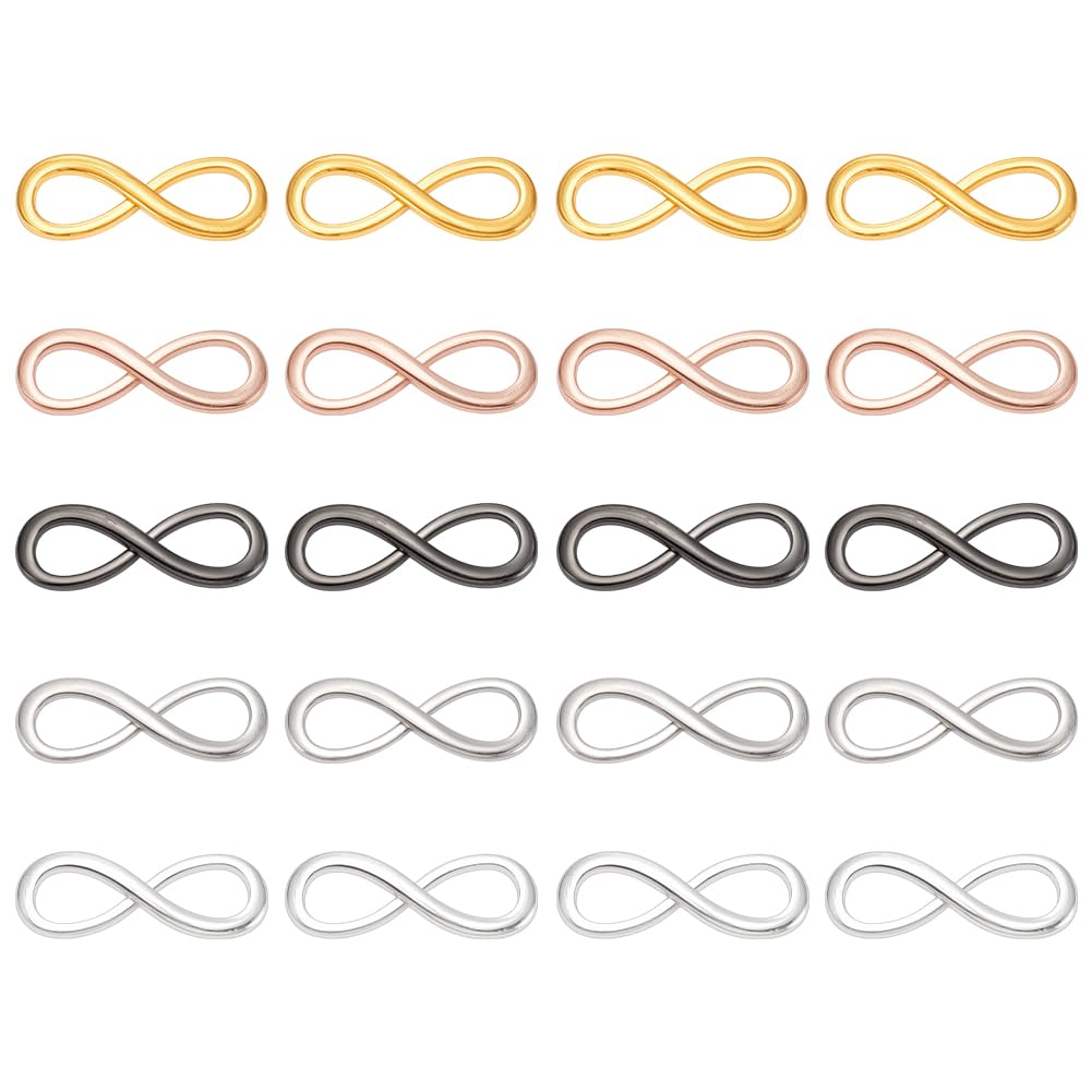 PandaHall Elite 20 Pcs One Direction Infinity Symbol Connectors Alloy Link Charms Pendants for DIY Bracelet Necklace Jewellery Making Accessories, 30x10x2mm, Random Mixed Color