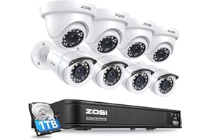 ZOSI 3K Lite Home Security Camera System with AI Human Vehicle Detection, H.265+ 8CH CCTV DVR and 8 x 1080p Wired Outdoor Indoor Bullet Dome Cameras, Remote Access, Alert Push (1TB Hard Drive)