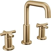 Delta Nicoli Brushed Gold Bathroom Faucet 3 Hole, 8 Inch Widespread Bathroom Sink Faucet for Vanity, Push-Pop Drain Assembly, Champagne Bronze 35894LF-CZ