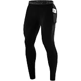 Roadbox Men's Compression Pants Pockets Running Tights Workout Leggings | 4-Way Stretch, Moisture Wicking, Quick Dry, Breathable, Base Layer for Football, Basketball, Cycling, Sports