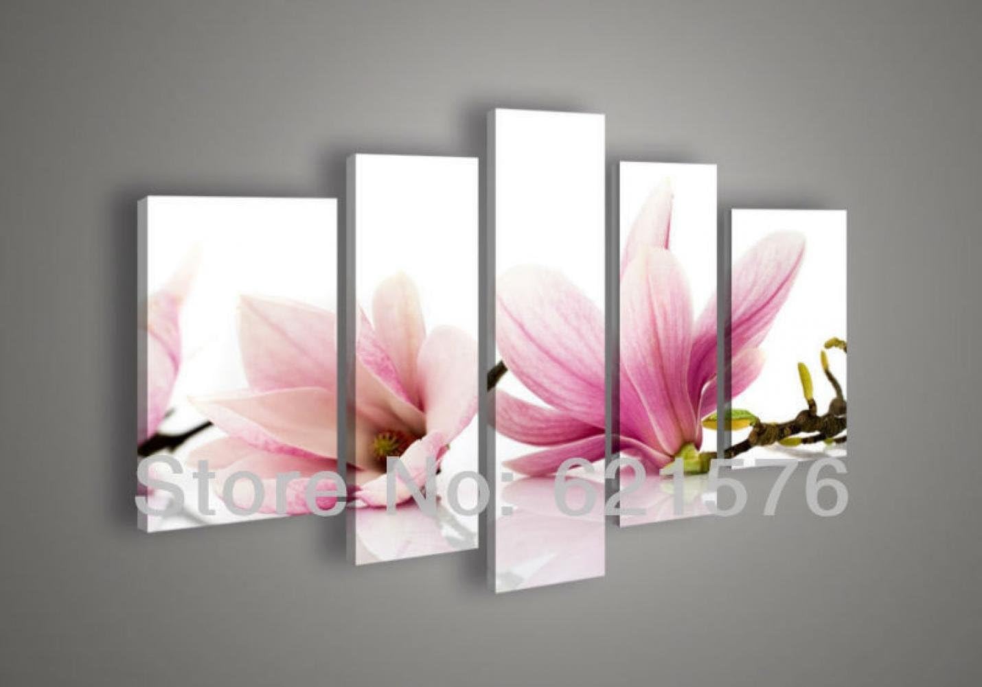 Hand-painted Hi-Q wall art Home decor realistic 3D flower oil painting on canvas Blooming light pink Mangnolia flower 5pc/set