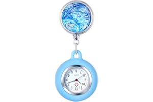 OIDEA Retractable Nurse Watch for Nurses Doctors: Starry Sky Pattern Silicone Cover Lapel Nurse Watch Clip-on Hanging Fob Pocket Badge Watches with Second Hand