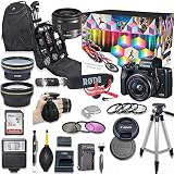 Canon EOS M50 Mirrorless Digital Camera with 15-45mm Lens Video Kit (Black) + Wide Angle Lens + 2X Telephoto Lens + Flash + SanDisk 32GB SD Memory Card + Accessory Bundle