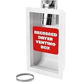 Deflecto Dryer Vent Box Kit, Fits 4" Dryer Vents, Recessed, Plastic, White | Includes recessed dryer vent box, crimped oval-to-4-inch round adapter, adjustable metal clamp and mounting straps
