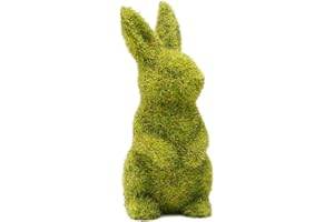 CynynYxy Easter Flocked Bunny Decor, 5.5 Inch Resin Moss Bunnies Spring Decor Rabbit Figurines for Table Desk Easter Decorations (Small-A02)