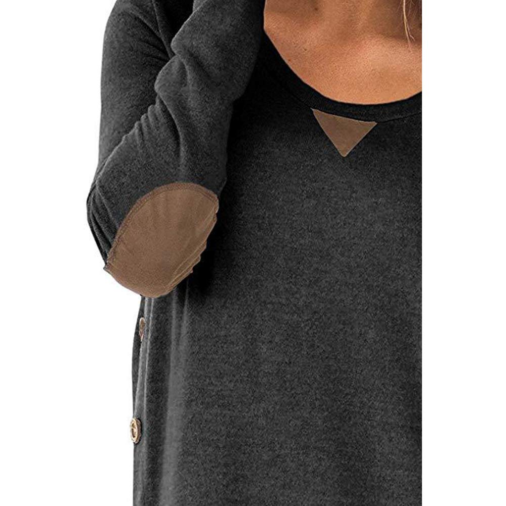 Womens Long Sleeve Casual Faux Suede Loose Tunic Button Blouses Shirt Tops M