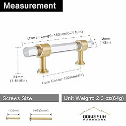 QOGRISUN 5-Pack Acrylic Cabinet Pulls with Brass