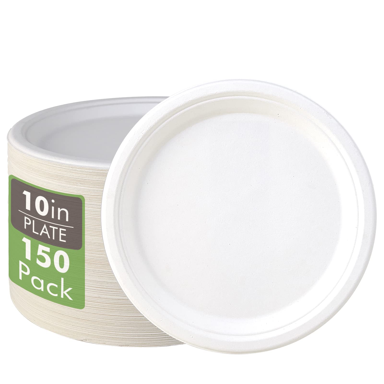 Photo 1 of Vplus 150 Pack Compostable Disposable Paper Plates 10.25 inch Super Strong Paper Plates 100% Bagasse Natural Biodegradable Eco-Friendly Sugarcane(white)