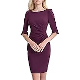 DKNY Womens 3/4 Sleeve Midi Sheath Dress