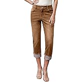 Sidefeel Women's Capri Jeans High Waisted Stretchy Roll-up Skinny Cuffed Cropped Zimbaplatinum Summer Capri Pants