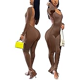 Womens Jumpsuit Long Sleeve One Piece Jumpsuits Leopard Print Sexy Backless Bodycon High Waisted Club Outfits Catsuits