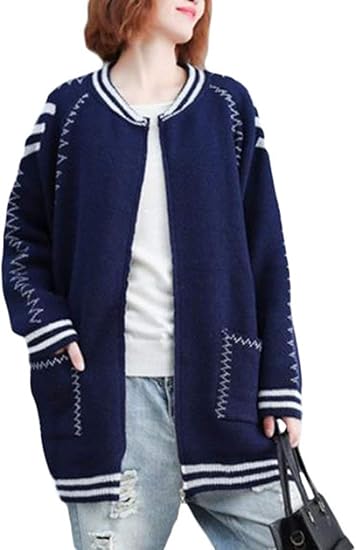 Amazon Shuming ニットカーディガン レディース ゆったり ジャケット ニット ジップアップ カーディガン 長袖 カジュアル セーター 大きいサイズ アウター 春 Freeブルー カーディガン ボレロ 通販
