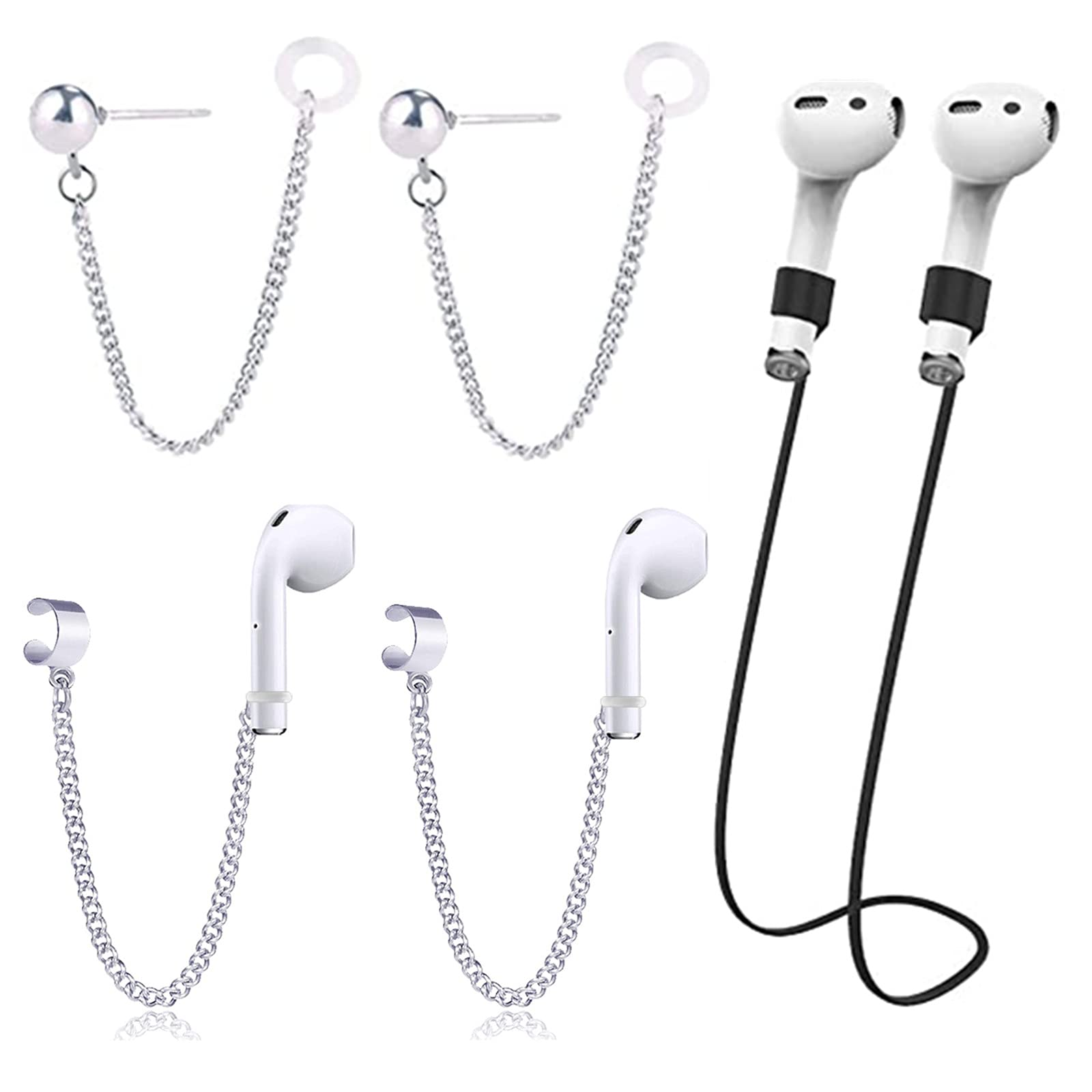 XHBTS Airpod 2 Pairs EarringsAnti Lost Earring Strap for Airpods Anti Lost Strap for Airpods Pro, Wireless Earhooks Earbuds Earphone Holder Connector