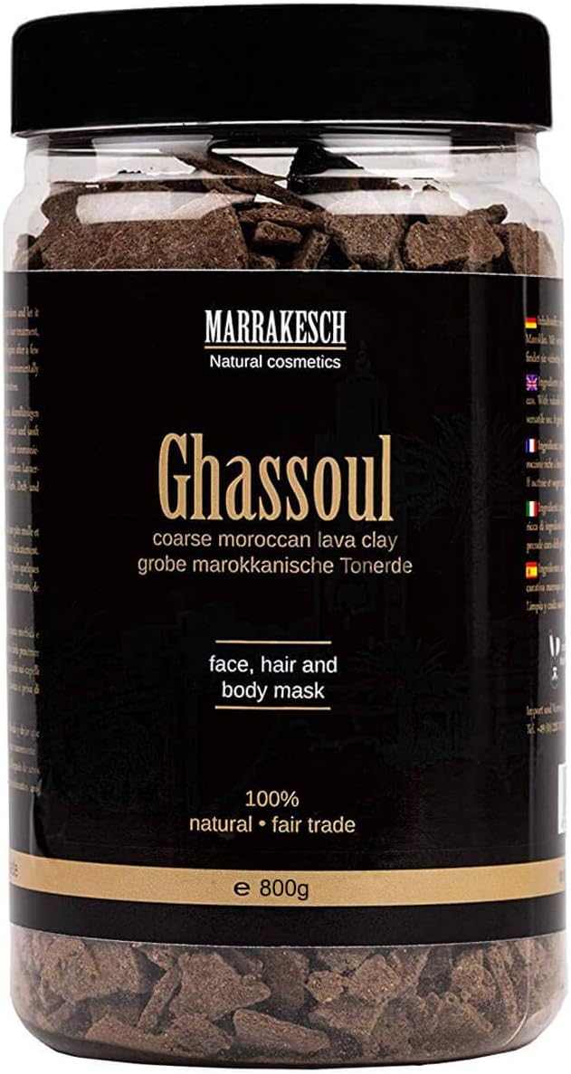 Ghassoul Moroccan original wash earth clay lava earth lava clay for hair shampoo body care facial mask peeling sauna natural cosmetics vegan, without surfactants | roughly 800g