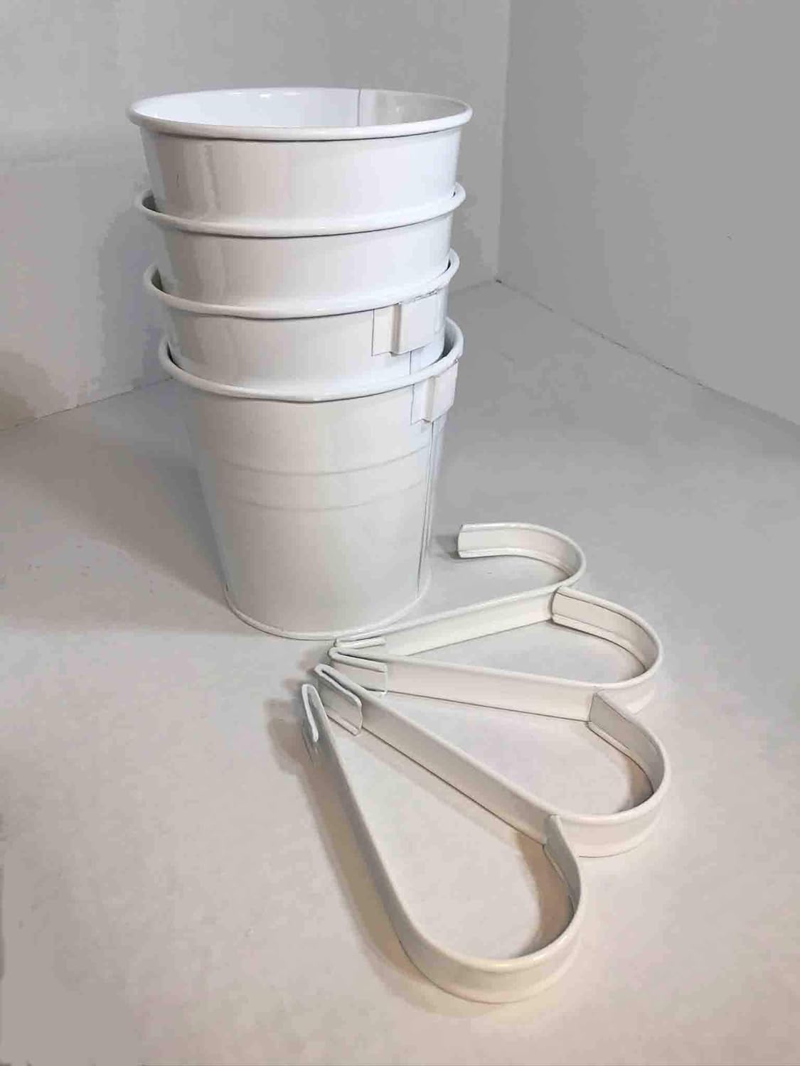 Photo 1 of 10 White Metal Fence Planter Balcony Flower Pots Railing Planters with Hooks Hanging Flower Pots for Fence