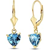 14k Yellow Gold Leverback Earrings with Heart-shaped Natural Blue Topaz