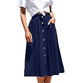 Ladybranch Women's Midi Skirts Casual High Elastic Waist A Line Pleated Midi Skirts with Pockets