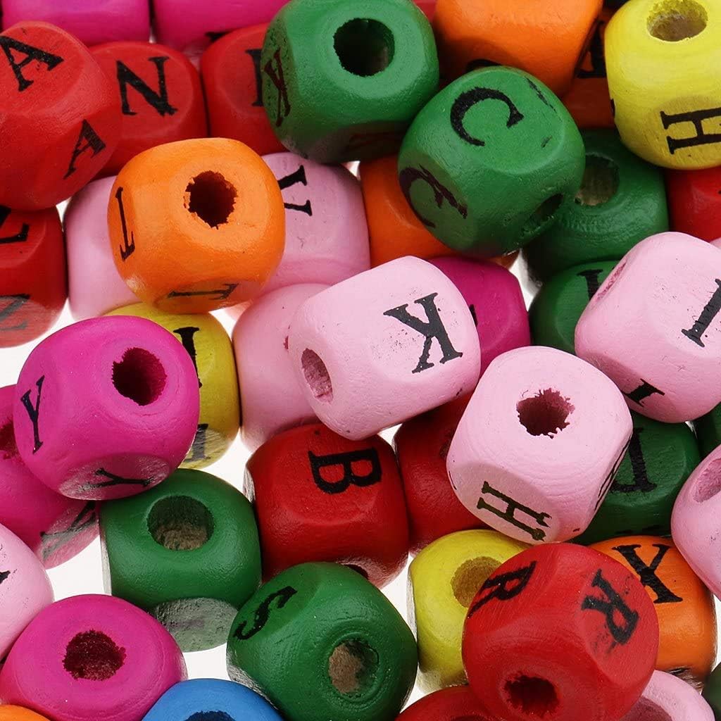 POFET 300pcs 10mm Wood Cube Letter Beads Square Wooden Beads for DIY Crafts Jewelry Making Kids Toys, Colors, 10 x 10 mm - Image 3