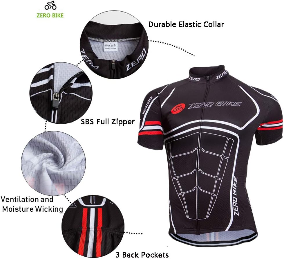 ZEROBIKE Men's Short Sleeve Breathable Cycling Jersey Sports Clothing 3D Padded Shorts Set Full Zip: Clothing
