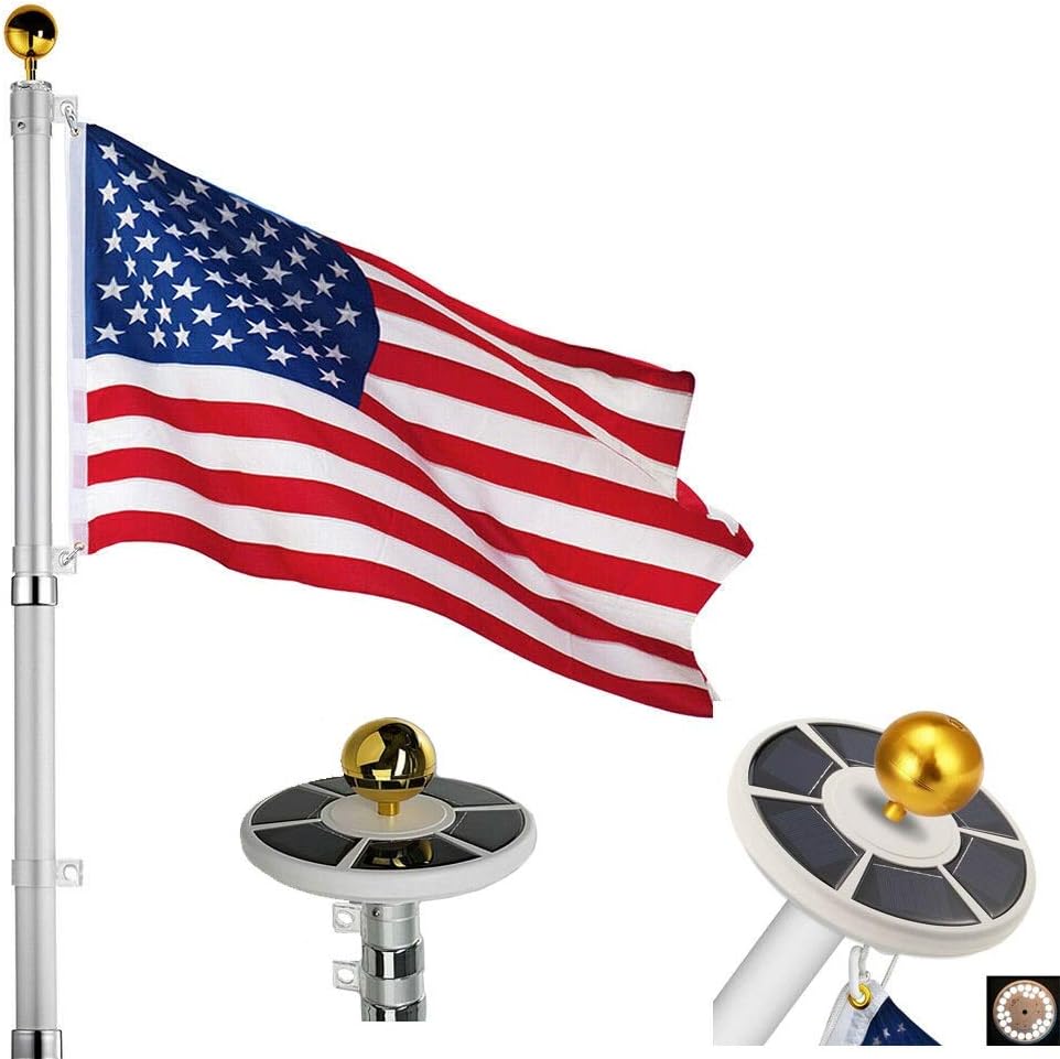 Flagpole Hardware - 25Ft / 20Ft Telescopic 16 Gauge Aluminum Flag Pole with Solar Lights (25 Ft)