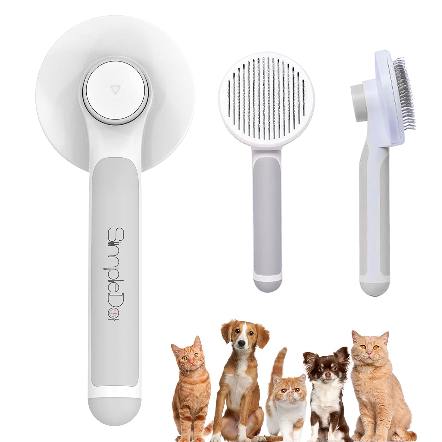 SimpleDot Self Cleaning Slicker Brush for Dogs and Cats, Pet Grooming Brush, Pet hair brush for Removes Undercoat Loose hair, Mats, Tangled and Dirt, Massages, for all hair types Dogs and Cats (Gray): Beauty