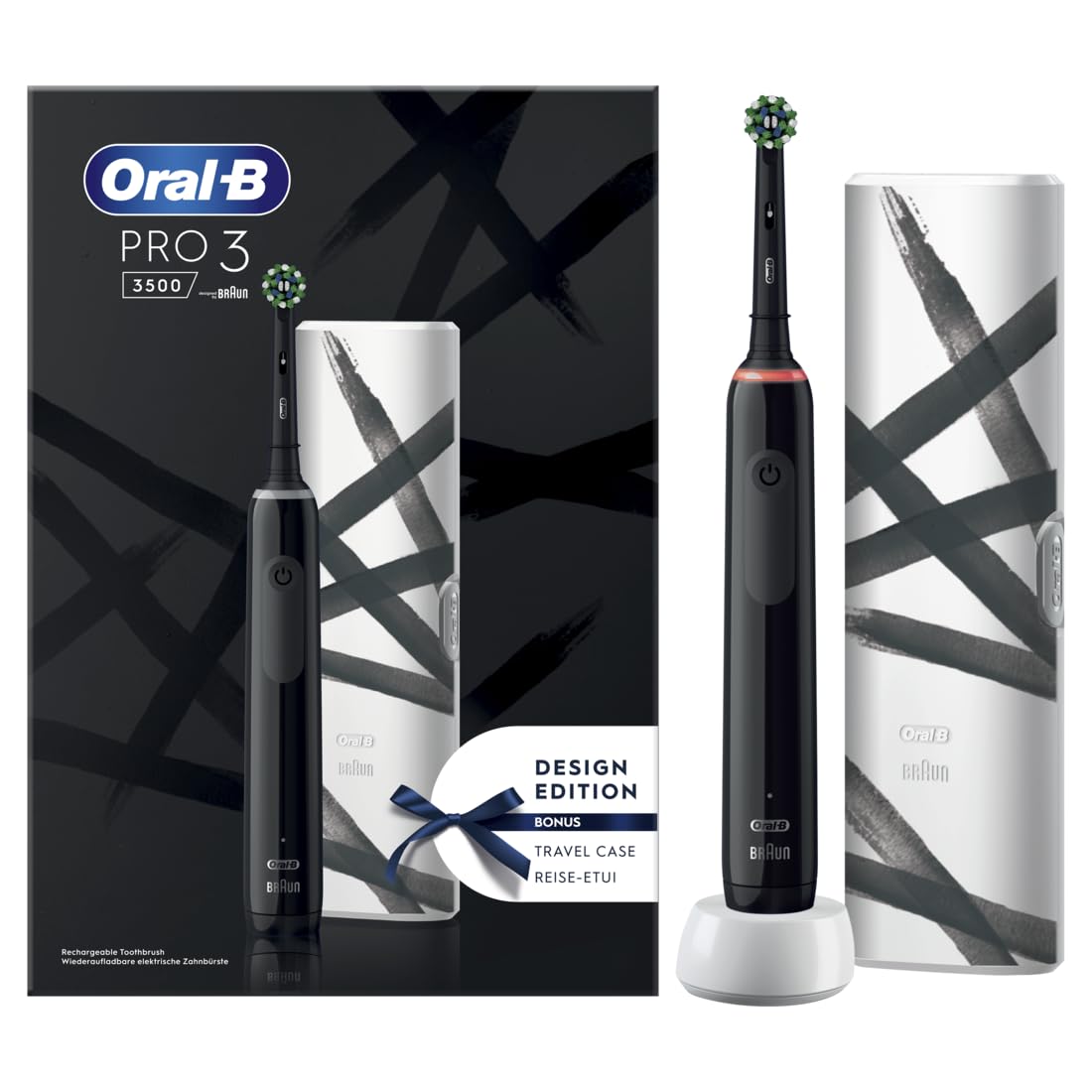 Oral-B Spazzolino Elettrico Ricaricabile Nero Pro 3 3500, 1 Testina, 1 Custodia Da Viaggio. 1 Spazzolino