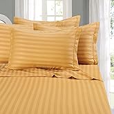 Elegant Comfort Best, Softest, Coziest 6-Piece Sheet Sets! - 1500 Premier Hotel Quality Luxurious Wrinkle Resistant 6-Piece Damask Stripe Bed Sheet Set, Queen Camel/Gold