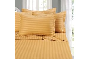 Elegant Comfort Best, Softest, Coziest 6-Piece Sheet Sets! - 1500 Premier Hotel Quality Luxurious Wrinkle Resistant 6-Piece Damask Stripe Bed Sheet Set, King Camel/Gold