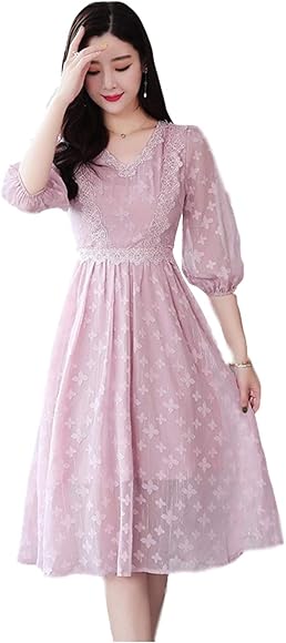 Amazon ワンピース 花柄 シフォン レース フリル エレガント ミディアムドレス K ピンク S ワンピース チュニック 通販