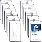 INTERWARM 140Pcs Acrylic ID Card Badge Holder, Waterproof Clear ID Holder with Thumb Slot Transparent Badge Protector Vertical Card Protector for Office Hospital Factories Exhibition