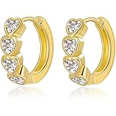 Lansora Heart Hoop Earrings CZ Heart Huggie Hoop with Clear Colorful Cubic Zirconia Paved Silver Post Hinged Hoops for Women