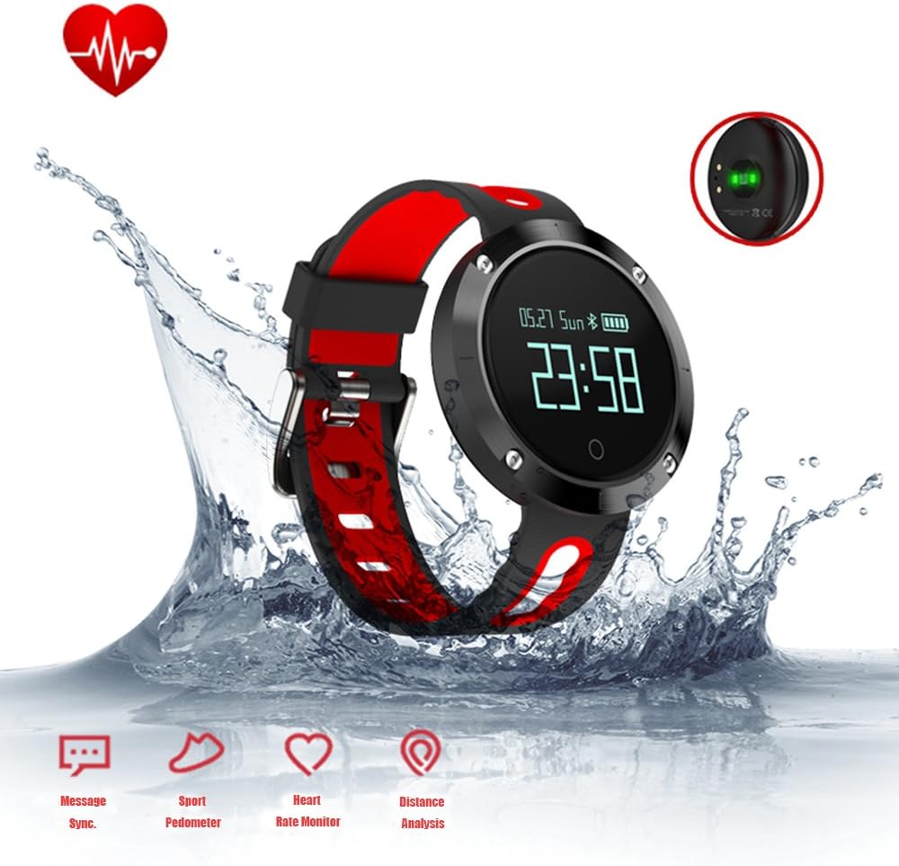 Fitness Tracker - Smart Bracelet Wristband with Blood Pressure Monitor Heart Rate Monitor - Sports Watch with Pedometer Calorie Counter IP67 Waterproof for iPhone Android Smartphones (DM58-RED)