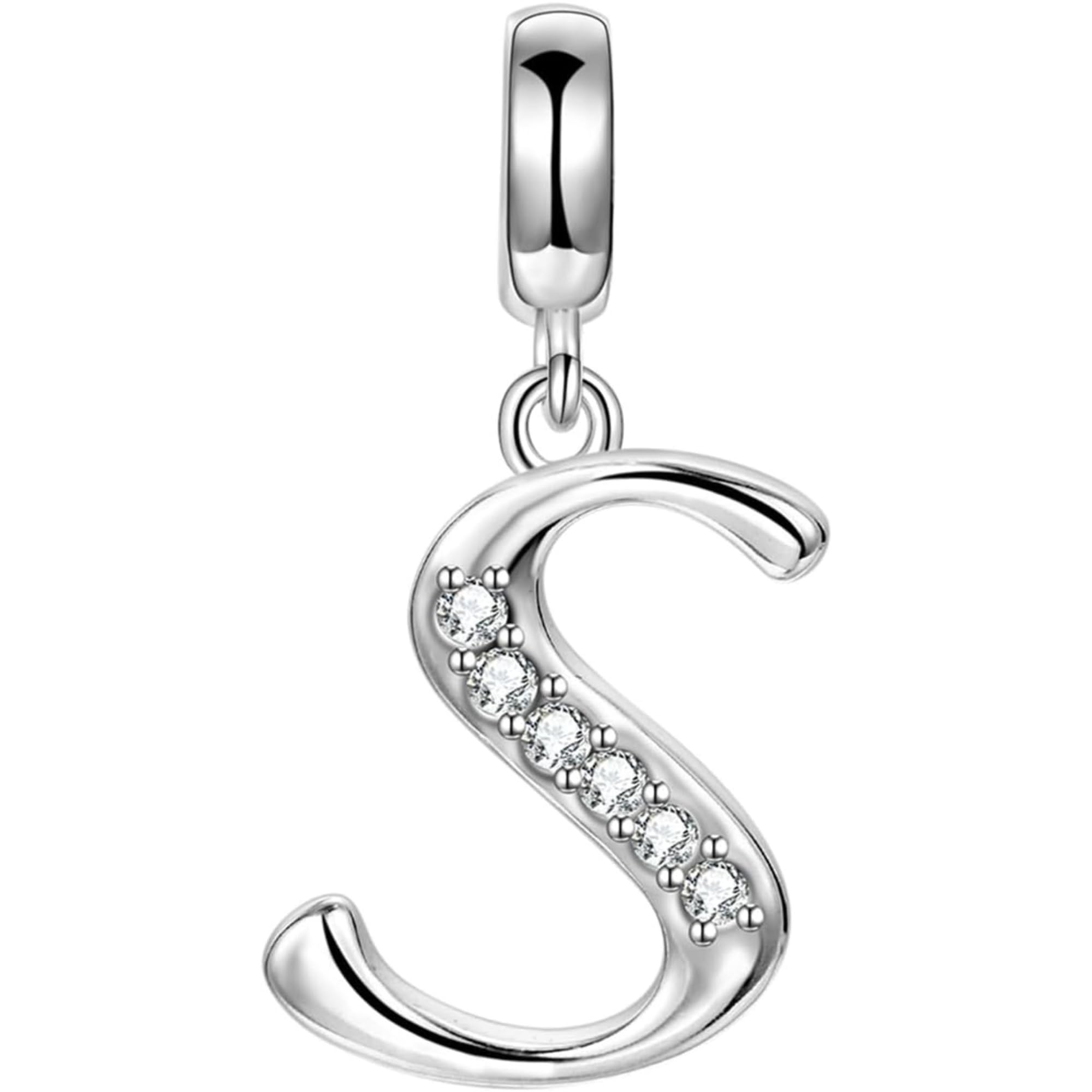 Jewellbox terling Silver 925 Letter S Initial Dangle Pendant Charm for Bracelets and Necklaces
