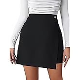 winkbay Women's High Waist Wrap Mini Skirt Button Front Asymmetrical Hem Work Skirts