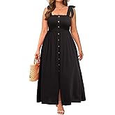 Plus Size Summer Dress - Sun Casual Beach Boho Floral Button Down Long Maxi Sundress