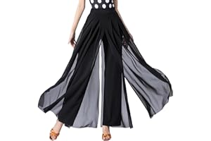 Qsuccua Women's Latin Dance Pants - Modern Practice Wear With Long Slit and Elastic Waist for Ballroom