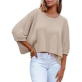 Sunborui Women's Batwing Half Sleeve T Shirts Loose Ribbed Knit Tops Crew Neck Relaxed Fit Tees