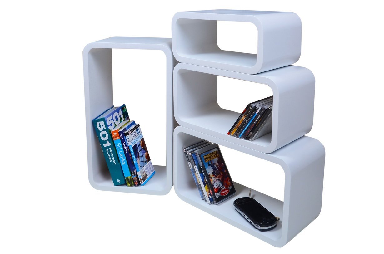 Retro Floating Shelves Bookcase Cube Shelving NEW White LO01B Amazon