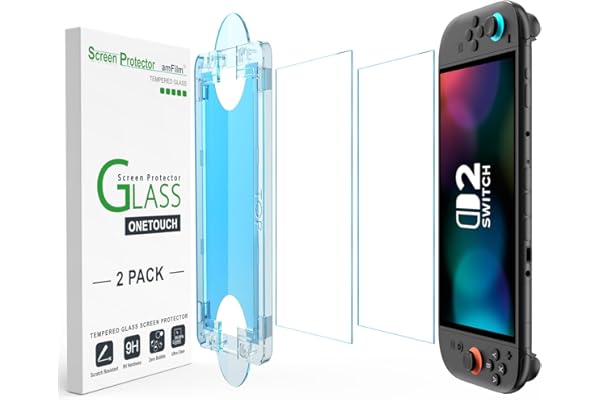 amFilm Auto-Alignment OneTouch for Nintendo Switch 2 Screen Protector [7.9''] 2025 Tempered Glass, Accessories, 30 seconds Installation, Bubble Free, Scratch Resistant, Touch Sensitive, Transparent [2 Pack]